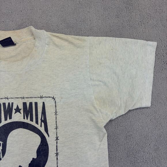 VTG POW MIA Shirt Mens Lg. White Single Stitch BEST Fruit of the Loom Hang Tag - Picture 3 of 14